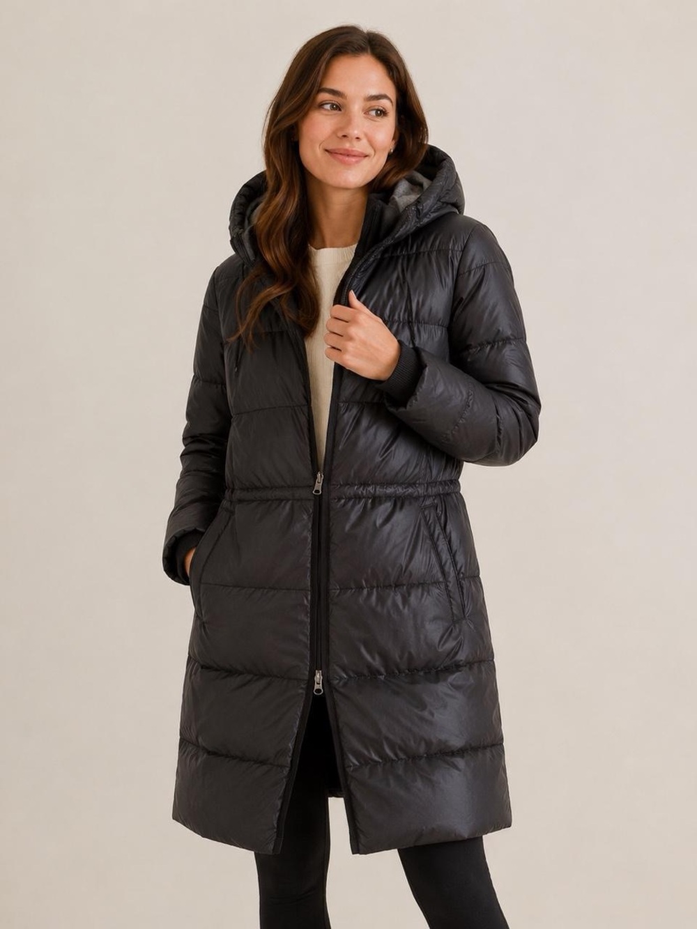 Banana Republic Black Long Hooded Puffer Coat Small